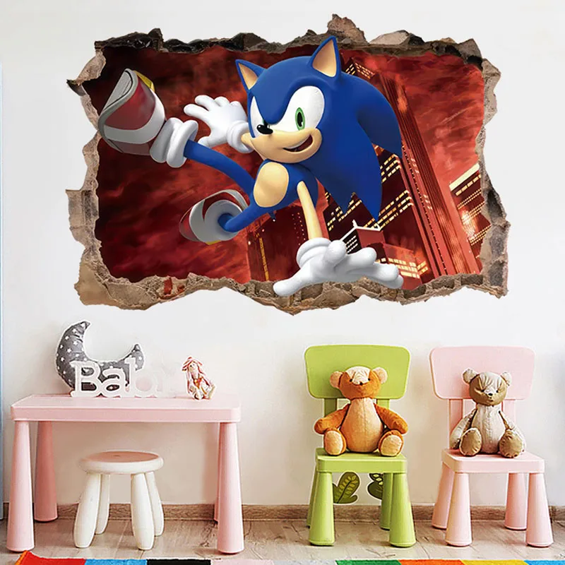 Pegatinas de Sonic The Hedgehog para decoración de habitación de niños, imagen de personaje de Anime de dibujos animados, pegatina impermeable para coche, venta al por mayor, 4 estilos