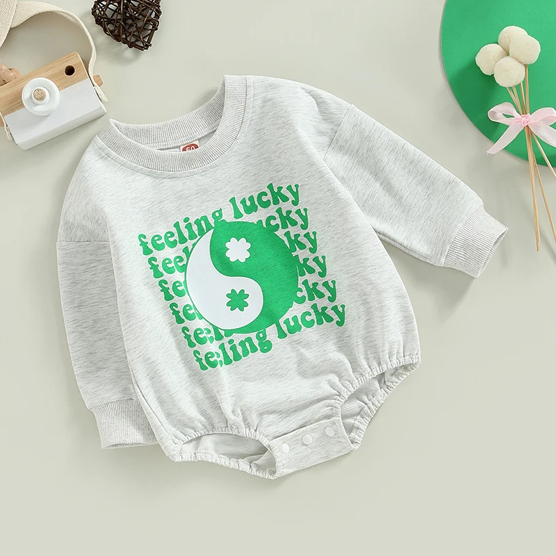 

Stylish Baby Romper with Lucky Four Leaf Clover Design and Cozy Long Sleeves Perfect for Newborn Boys and Girls at Festivals