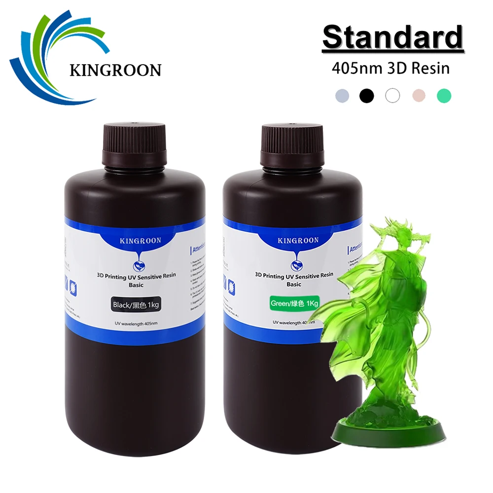 KINGROON 405 nm UV-Standardharz für Photon-3D-Drucker, Mono X-Druckmaterial, LCD, UV-empfindlich, normal, 1 kg, 2 kg, graue schwarze Haut