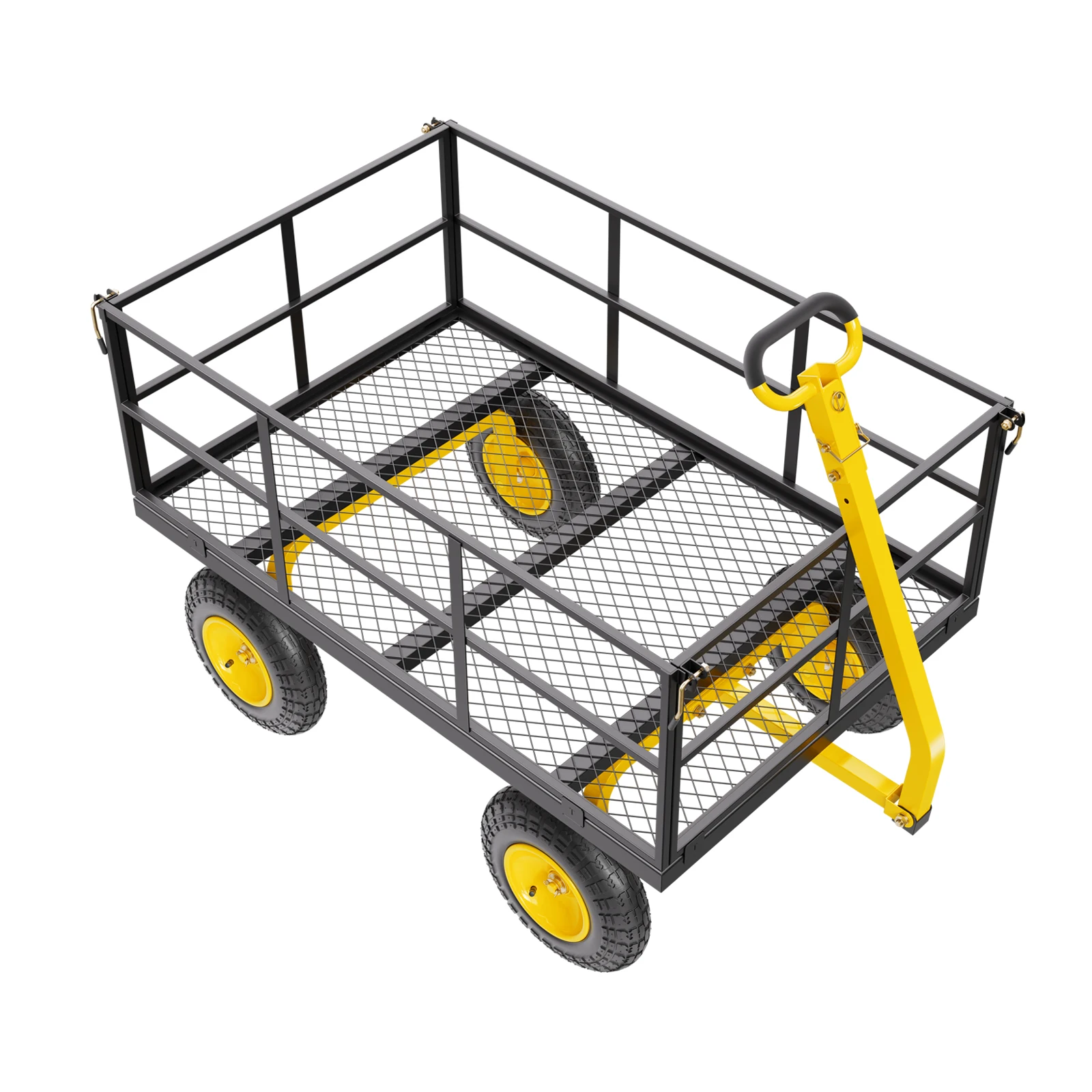 1400 Lbs Steel Garden Cart, 2 in 1 Outdoor Metal Utility Wagon Yard Trailer with 13