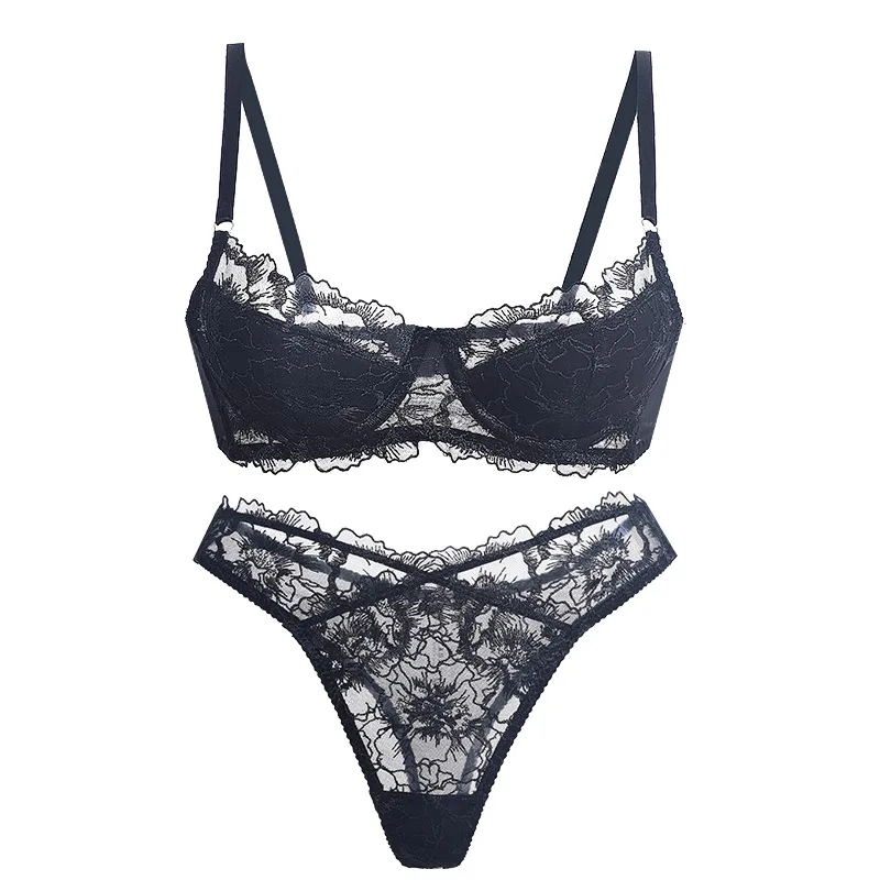 KUCLUTEmbroidered Lace Lingerie Set for Women with Small Breasts, Push-Up and Anti-Sagging, Ultra-Thin, Beautiful Back Bra Set