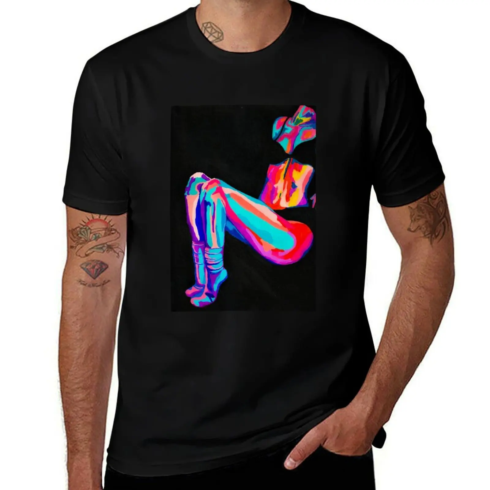 Colourful infrared thermal effect woman sitting down T-Shirt Work Daily Short Sleeve Top T-Shirt