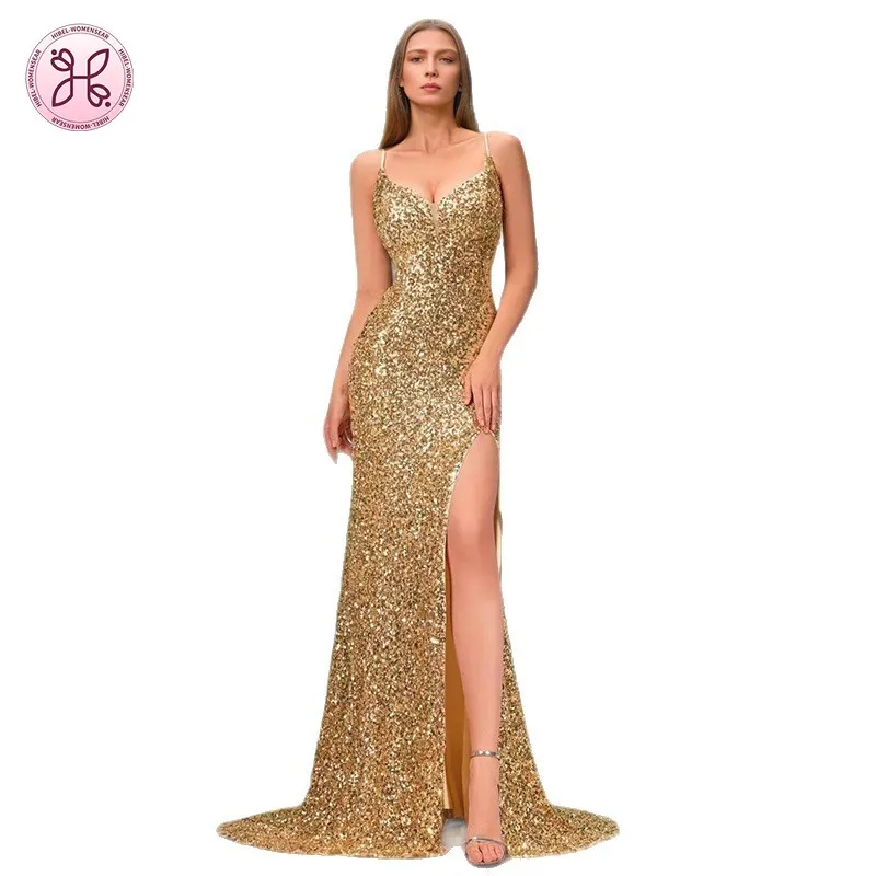 2025 Summer Light Luxury Sequin Dress | Strapless Bodycon High-Slit Gown | Slim Fit Evening Party Maxi Dress