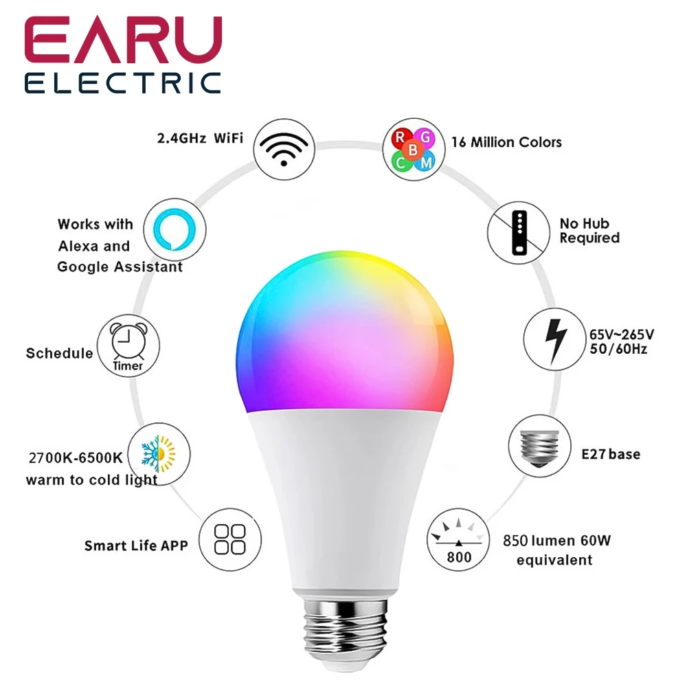 Imagem -03 - Lâmpada Led Inteligente Regulável Rgb Cct E27 Tuya Wi-fi Lâmpada Smart Home Compatível com Alexa Amazon Assistente do Google 18w 15w