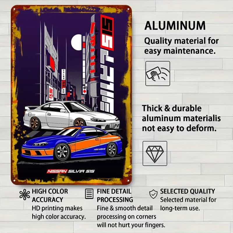 JDM نيسان سيلفيا S15 علامات معدنية سيارة المشارك لوحة معدنية خمر مخصص صفيح تسجيل ل جدار الفن الديكور عناصر ديكور المنزل #4