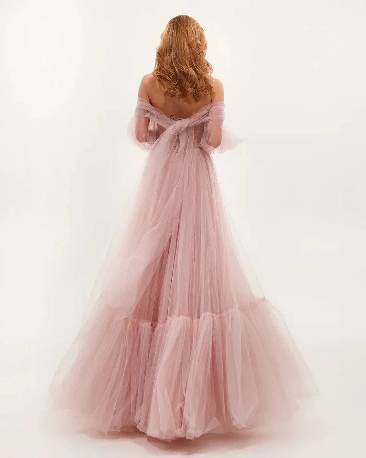 Off Shoulder Tulle Puffy Prom Dresses for Women Long Sleeves Vestidos De Gala Party Dresses Vestidos Para Eventos Especiale