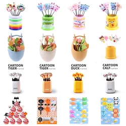 Mini Cartoon Fruit Fork Cute Cartoon Princess Stainless Dessert Fruit Forks with Holder Set Mini Salad Fruit Fork Food Flatware