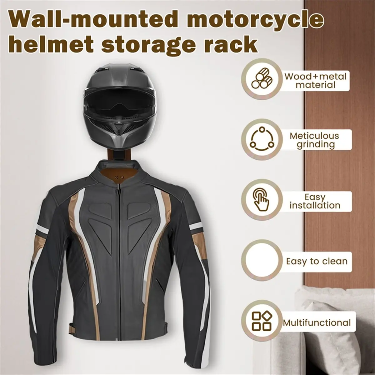 2026 Trend Motorcycle Holder Solid Wood Clothes Hanger Versatile Wall Mounted Motorcycle Mount for Hanging Key Gloves Clothes