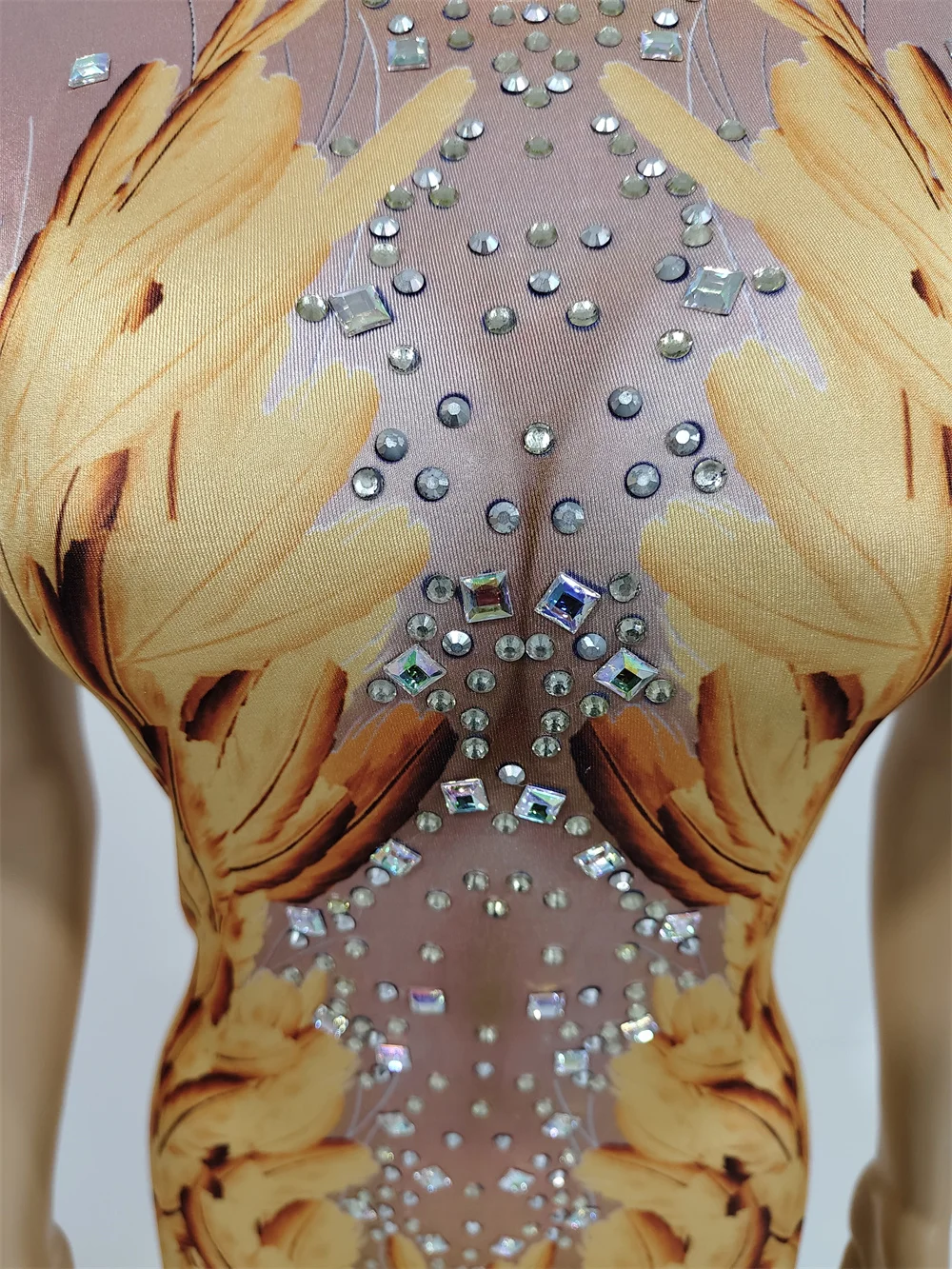 Sparkly Crystal Printed Sleeveless Jumpsuit Halloween Cosplay Leotard Performance Costume Nightclub Party Show Dancer Stage Wear