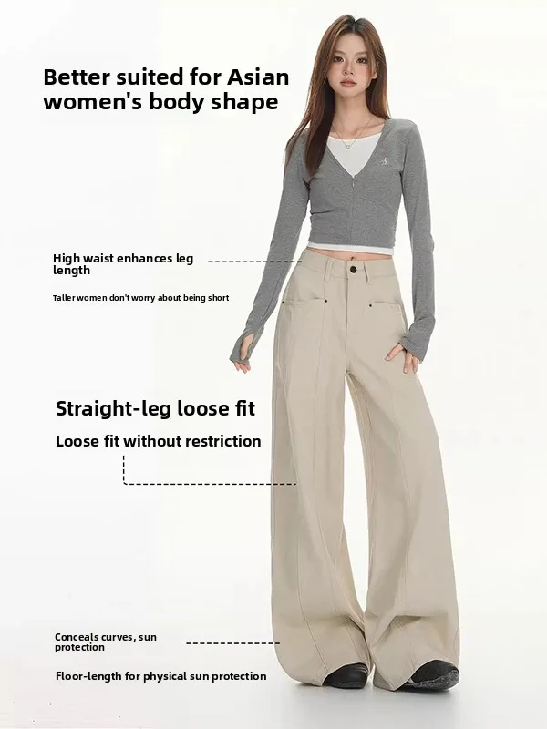 plus Size Women's American Retro Workwear Jeans High Waist Straight Leg Wide Leg Pants Summer Design Sensation Slimming Effect