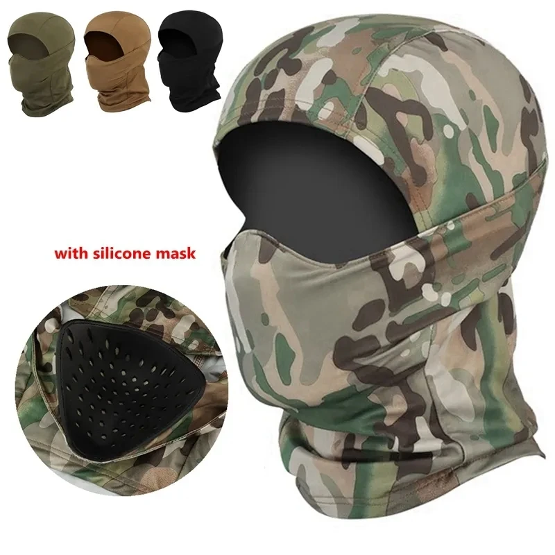 Tactical Silicone Mask Cycling Sunscreen Windproof Headgear Hunting Balaclava Head Hood Silicone Half Face Windproof Headgear