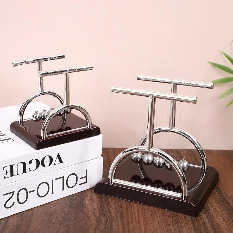 T Shape Newton Cradle Balance Pendulum Metal Swing Ball Physics Science Toy Desktop Ornament For Home Office Tabletop Decor Gif