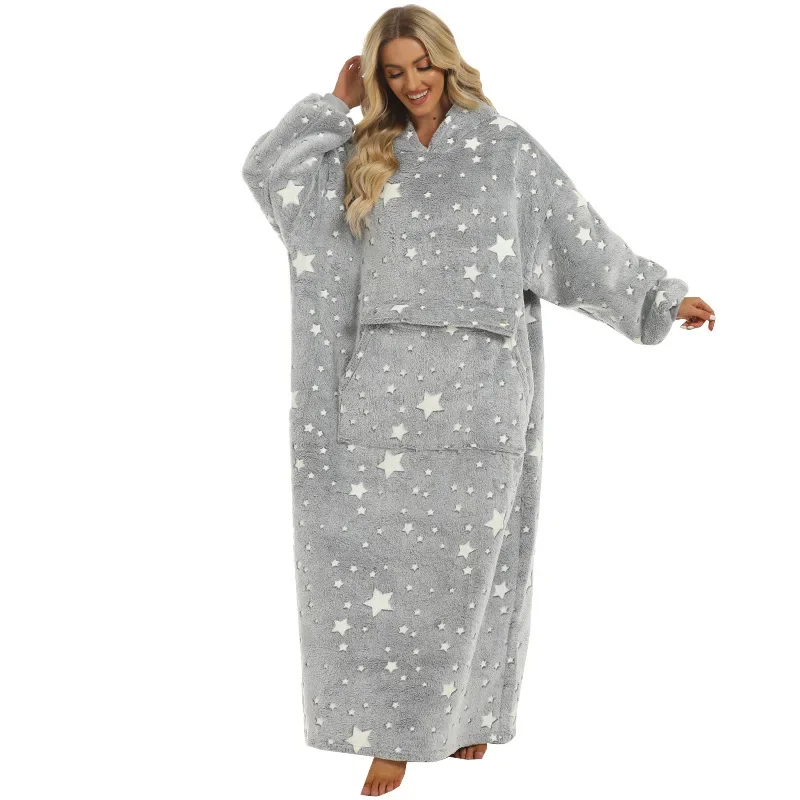 Children\'s Glow-in-the-dark Loungewear 2023 Comemore Parent Warm Loungewear Lounge Robe Wearable TV Blanket Pajamas