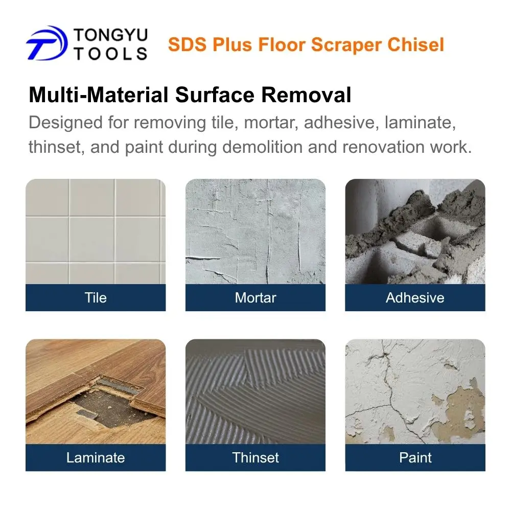 SDS Plus Floor Scraper 100x250mm Tile Thinset Adhesive Removal Chisel Bit for Rotary Hammer