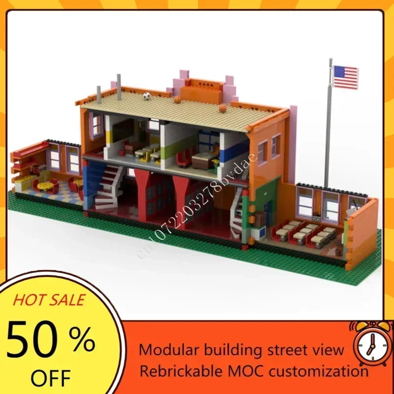 3692PCS Springfield Elementary School Hot City MOC Puzzle Creative StreetView Architecture Model DIY Assembly Toy Christmas Gift