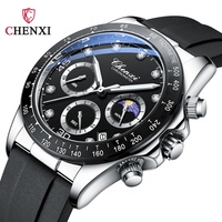 CHENXI 958B Men's Quartz Watches Multifunction Luminous Calendar Moon Phase Silicone Strap Waterproof Casual Wristwatch