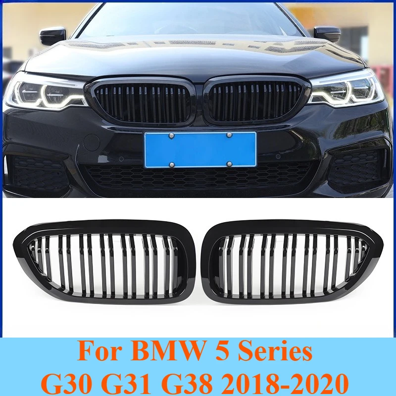

For BMW 5 Series G30 G31 G38 2018 2019 2020 Gloss Black Front Grille Dual Slat Kidney Grille Exterior Replacement Accessories