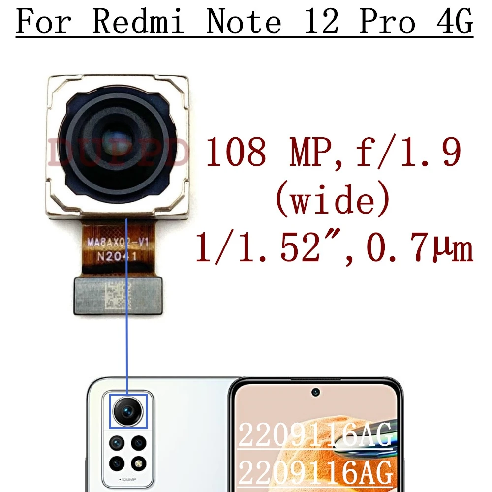 Rear Front Camera For Xiaomi Redmi Note 12 Pro 4G ‎2209116AG Wide Back Facing Main Backside Camera Flex Cable Repair Parts