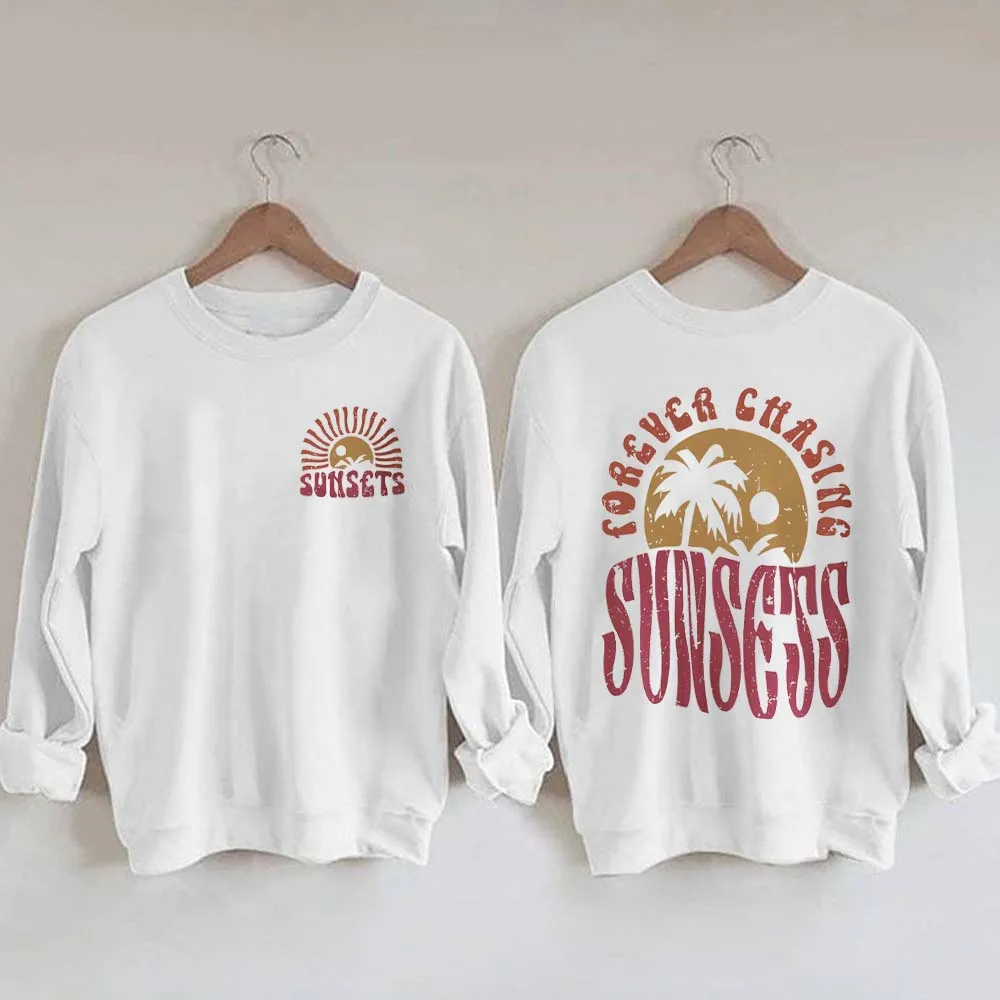 Rheaclots Women's Forever Chasing Sunsets Print Casual Sweatshirt