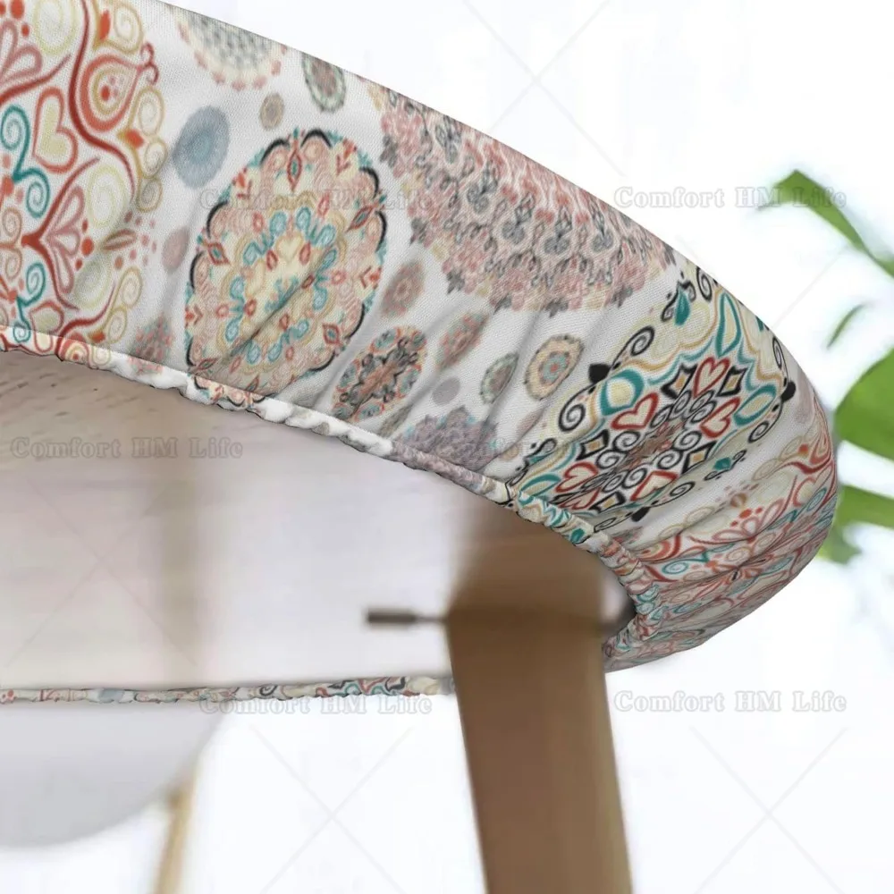 Elastic Edged Round Bohemian Fitted Table Cloth Cover Home Decorative Tablecloth for Indoor Outdoor Kitchen Party Fits 40\