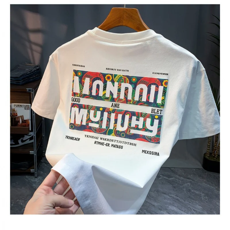 Fashion short sleeve T-shirt men's summer 2024 new round neck printed fashion brand fit clothes casual all-match T-shirt top