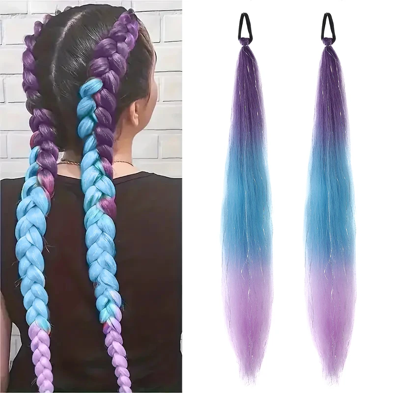 

26 inch paired synthetic wig, ponytail, Christmas color gradient dyeing, laser silk long hair, ponytail for women