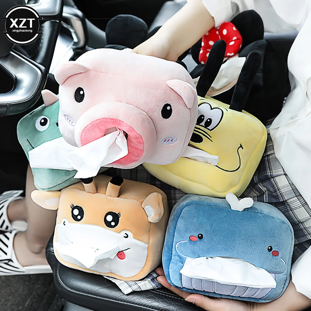 Creative Tissue Box Soft Cartoon Paper Napkin Case Cute Animals Paper Boxes Napkin Holder for Car Multi Function Seat Tissue Box