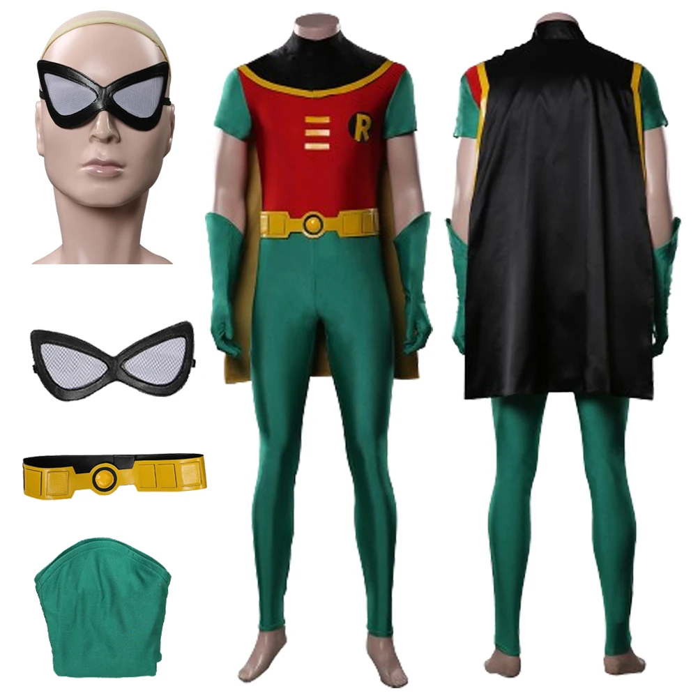 

Robin Cosplay Cartoon Young Titans Costume Cloak Clothing Disguise for Adult Men Roleplay Fantasia Male Halloween Outfits
