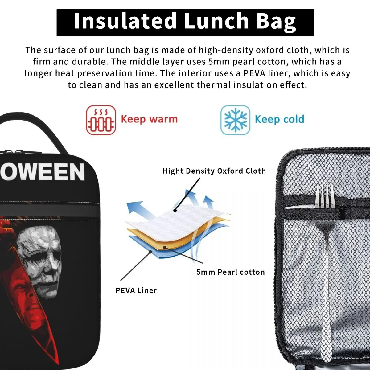 Custom Michael Myers Knives Lunch Bag Men Women Cooler Warm Insulated Lunch Boxes for Adult Office