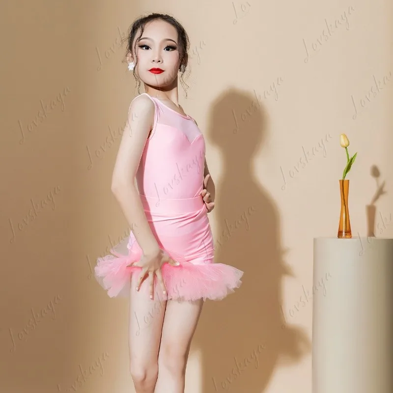 ชุดเต้นรำละตินสำหรับเด็ก - ชุดฝึกซ้อมการแสดงสำหรับผู้หญิง - ผ้าตาข่ายสไตล์ใหม่พร้อมลูกไม้ - ชุดมืออาชีพสำหรับฤดูร้อน