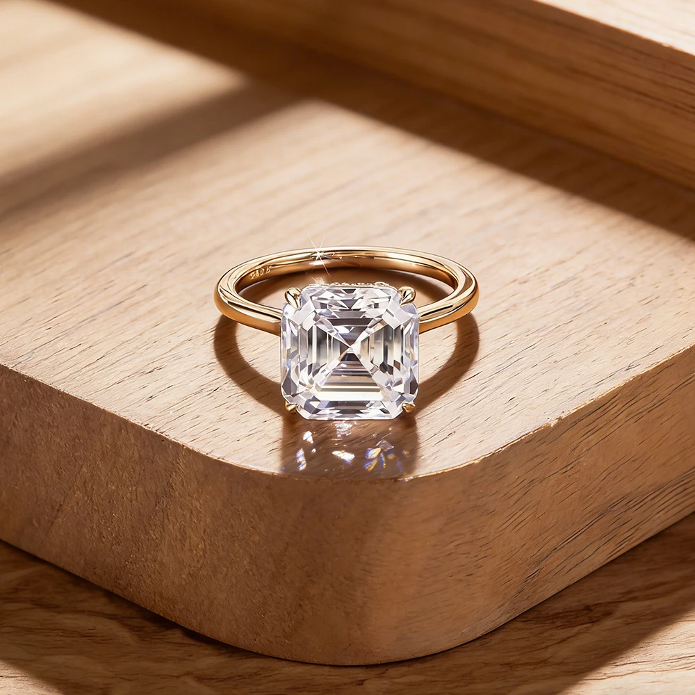 EWYA 아셔컷 1/2/3/5캐럿 3EX 모이사나이트 솔리테어 약혼 반지 여성용 s925 실버 브라이덜 히든 헤일로 빅 다이아몬드 밴드