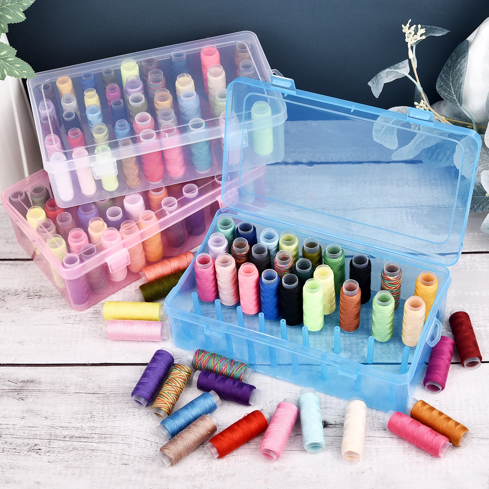 กล่องเก็บด้ายเย็บผ้าแบบใหม่ 24 ช่อง/กล่องเก็บด้ายเย็บผ้า 42 แกน กล่องใส่แกนด้าย เข็มใส อุปกรณ์เย็บผ้า DIY สำหรับใช้ในบ้าน