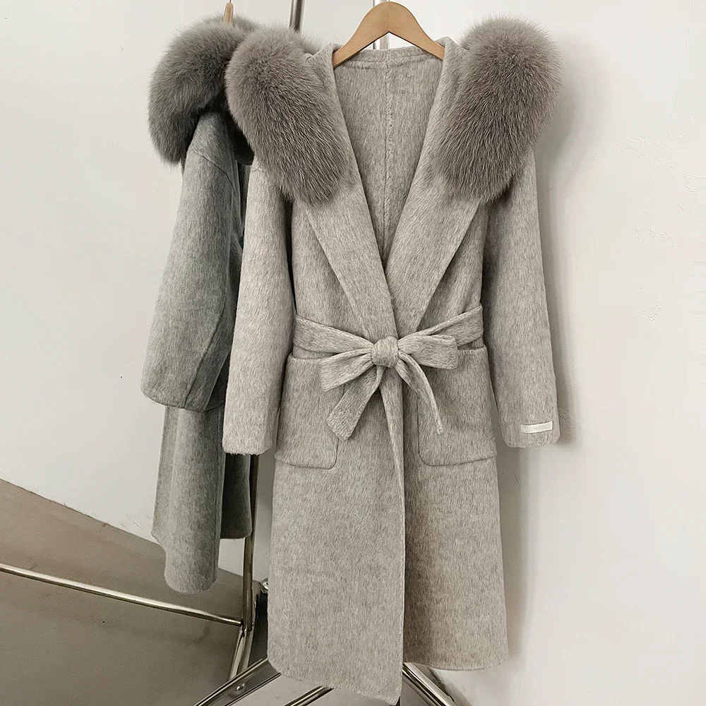 Women's Long Woolen Coat Women's Coats with Fur Collar Belted Wrap Coat Thick Cold Season Warm Layer Minimalist for Daily Wear