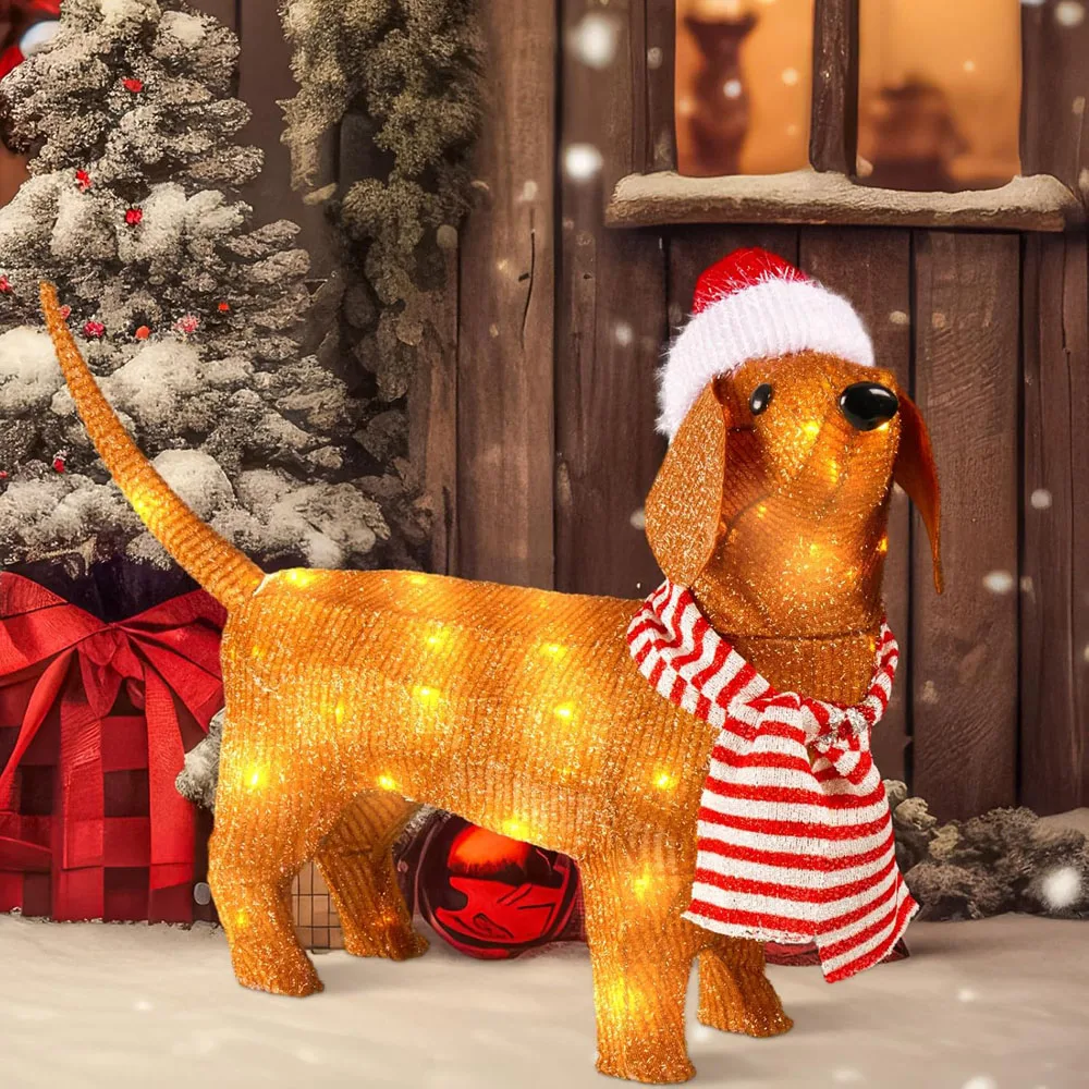 

Battery Powered Novelty Sausage Dog Outdoor Garden Doll with Atmosphere Lighting Fun Decorative Courtyard Light-Up Dog Toy