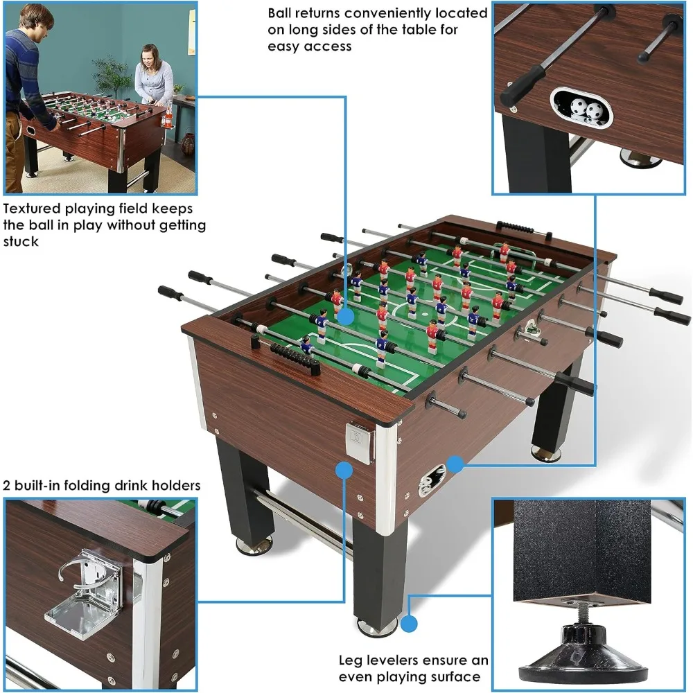 55-Inch Foosball Table with Folding Drink Holders - Faux Wood