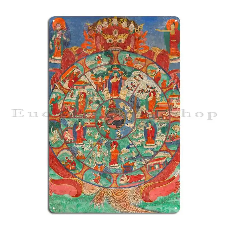 Wheel Of Life Bhavachakra Metal Sign Kitchen Plaques Cave Living Room Personalized Tin Sign Poster