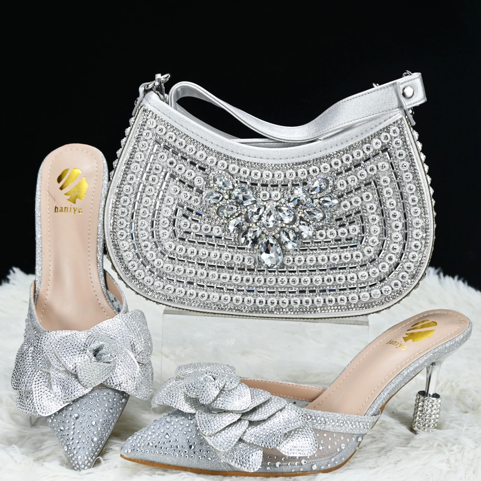 

doershow High Quality African Style Ladies Shoes And Bags Set Latest SILVER Italian Shoes And Bag Set For Party HTG1-1