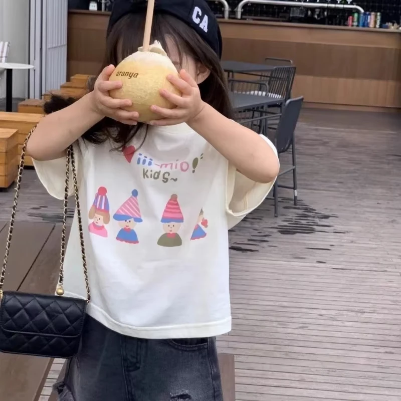 

Ins Summer Fashion New Style Children Cotton 100% T-Shirts for Baby Girls Cartoon Simple Tees Kids Casual Short-Sleeve Clothes
