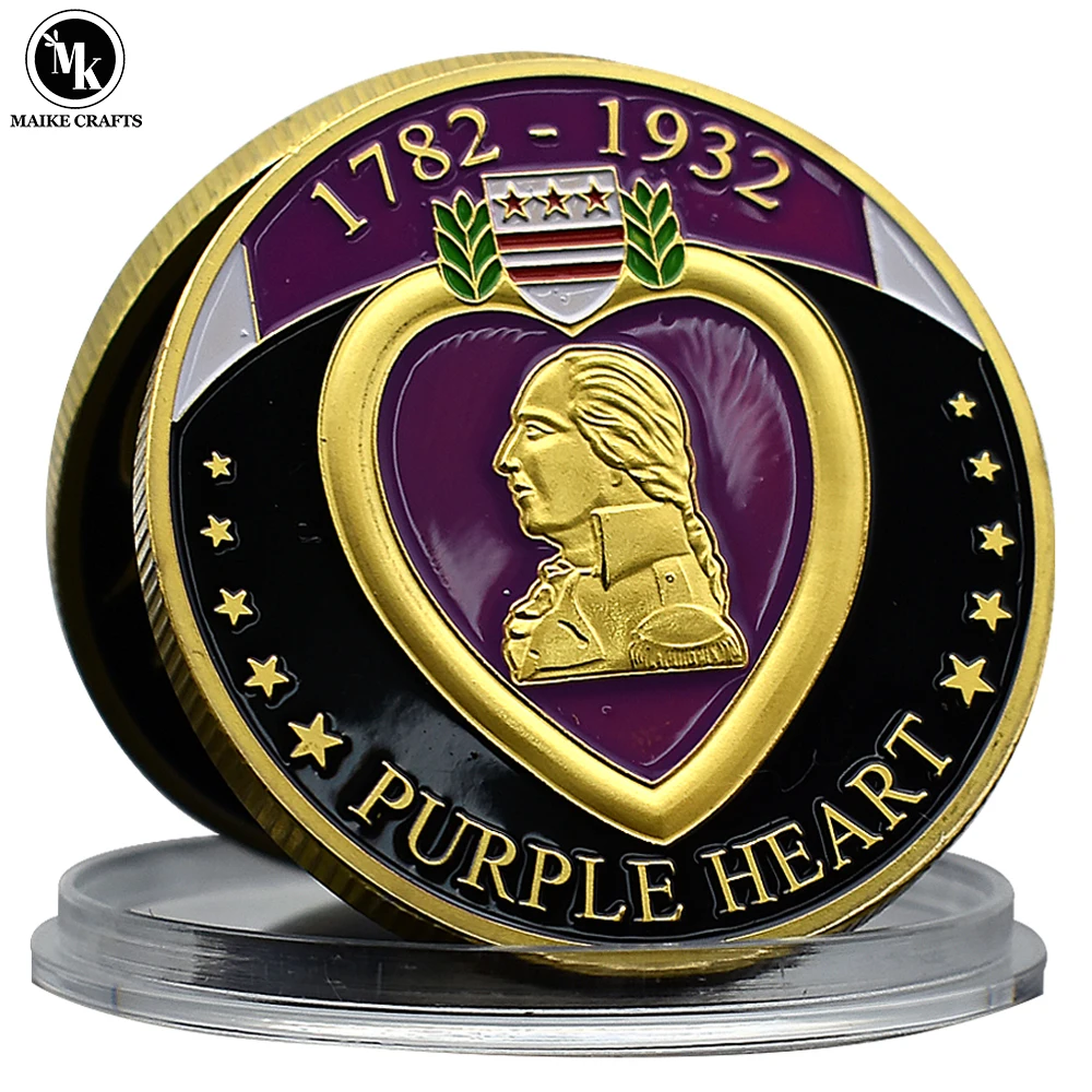 

American Purple Heart Challenge Coin Metal Gold Plated FOR MILITARY MERIT Commemorative Medal Collection Gift