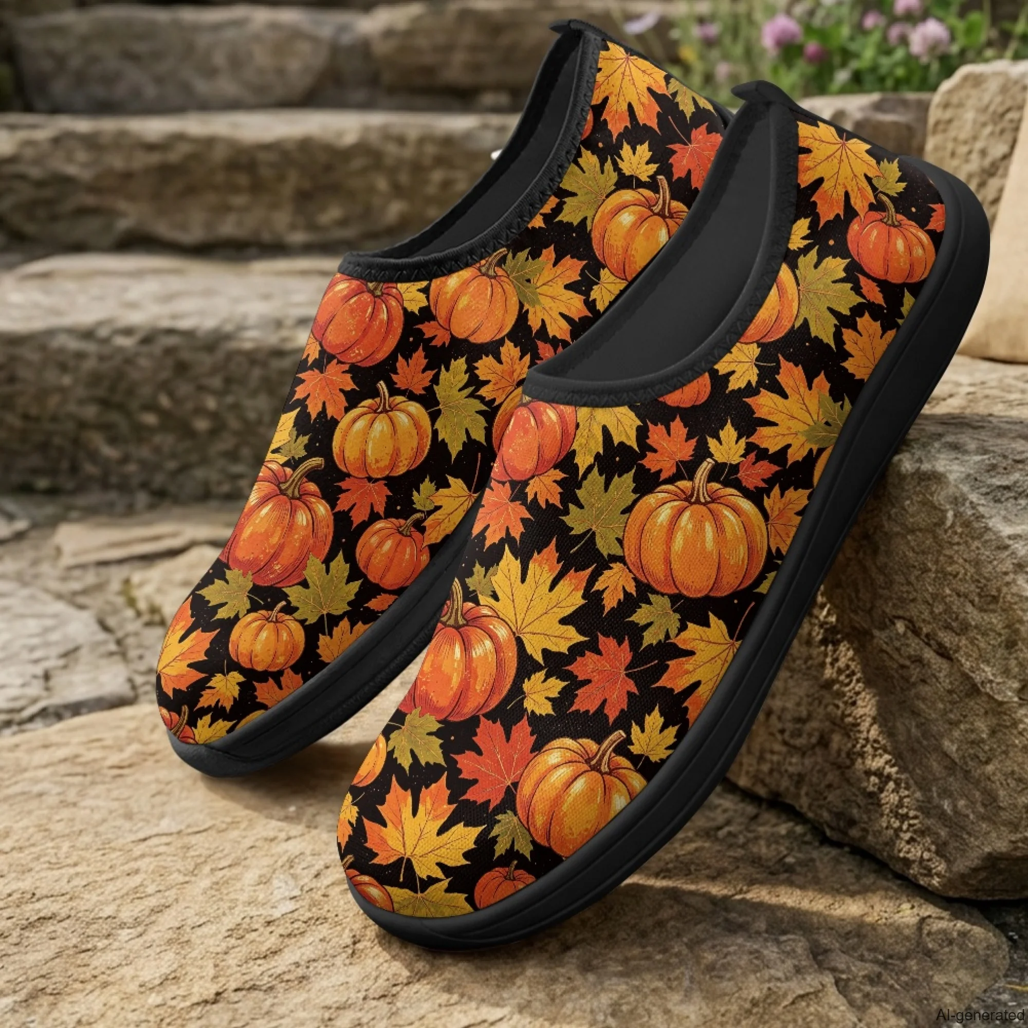 XIXIRIMIDO Slip-on Wide-toed Shoes Men's Breathable Mesh Shoes Women Sneakers Man Shoes Male Nurse Shoes Pumpkin Pattern 36-46