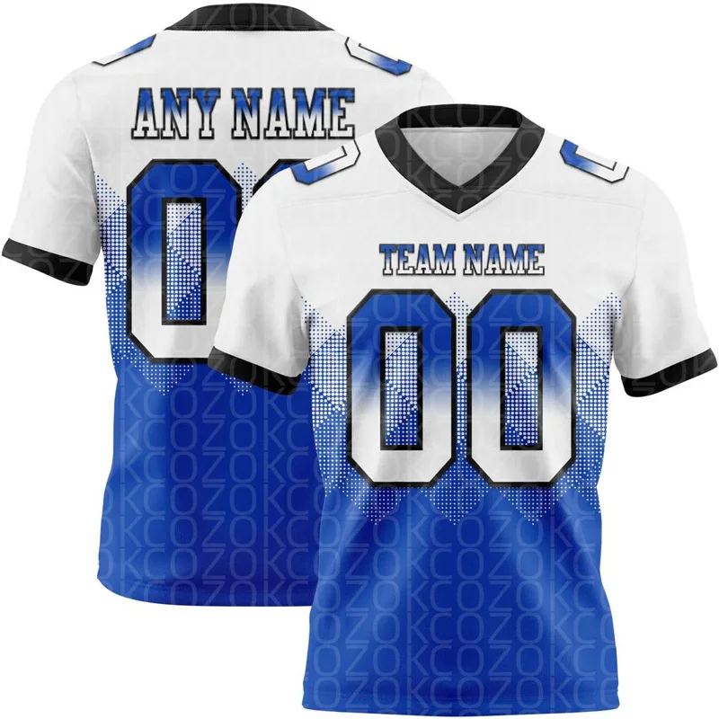 White Blue Customized Color Football Jersey for Men Football Short Sleeves Athletic Tee Shirts