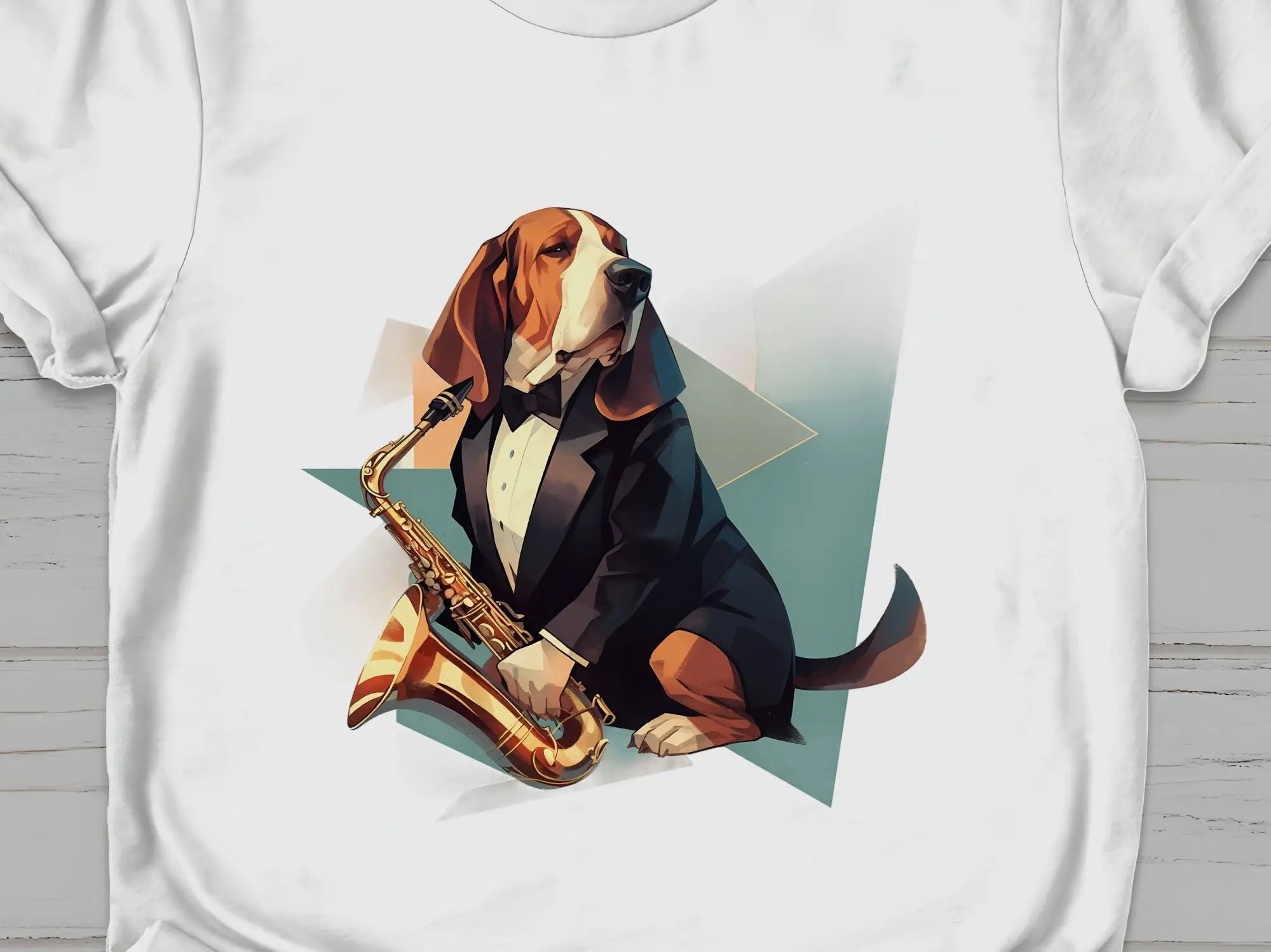 Basset Hound Saxophone Player T Shirt Casual Dog Lovers Unique Music Animal Top