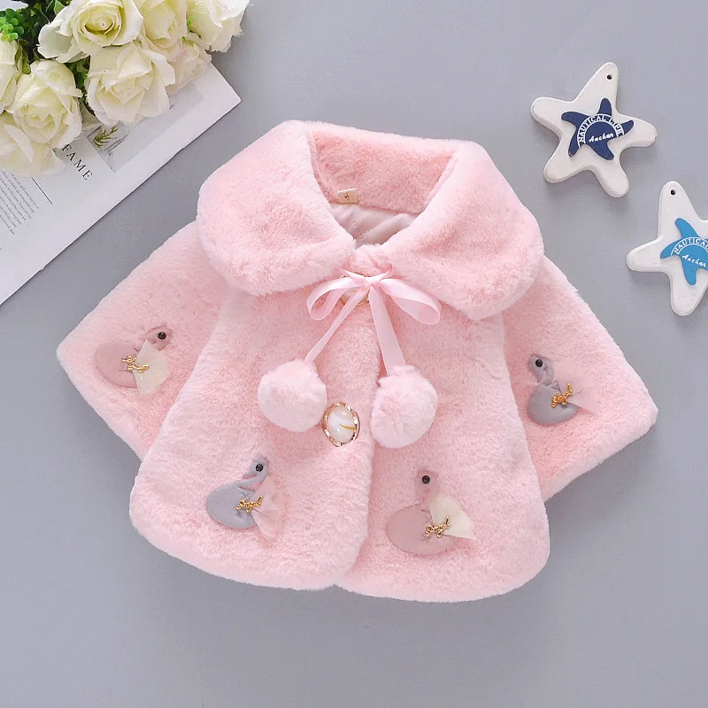 

2026 Winter New Jackets For Baby Girl Clothes Christmas Princess Cloak Outerwear Autumn Warm Faux Fur Girls Coat Plush Jacket