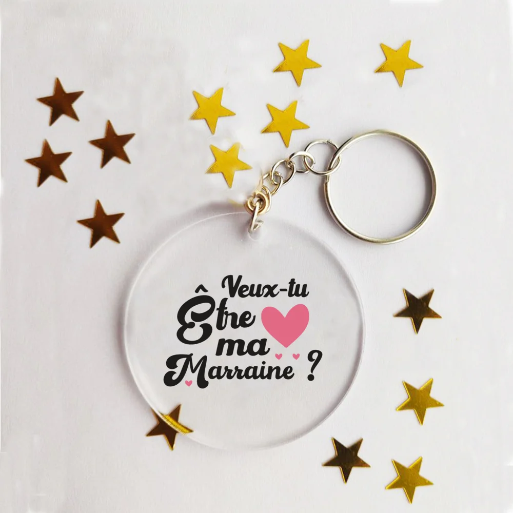 Do You Want To Be My Godmother French Printed Keychain Transparent Key Chain Acrylic Keyring Festive Birthday Gift for Marraine