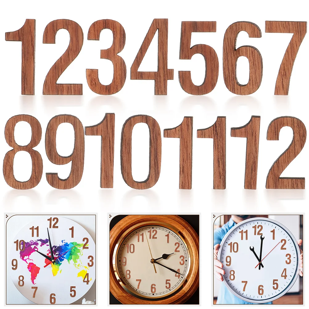 

12Pcs Wall Clock Numerals Replacement Kit DIY Arabic Roman Numbers Black Walnut Home Decor Office Commercial Clock Parts