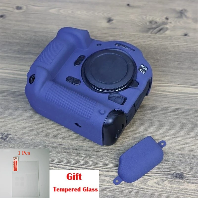 캐논 EOS R3 카메라 가방 케이스, 부드러운 고무 케이스 실리콘 보호 케이스 + 강화 유리 LCD 보호 필름