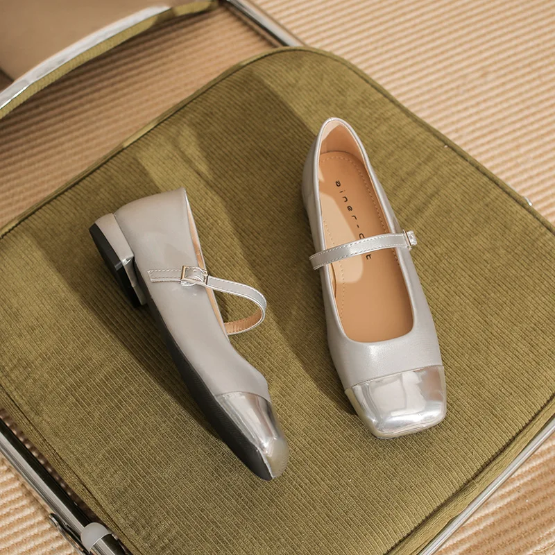 

Bloomsteps comfortable flat shoes women's thick heel with Mary Jane shoes French square head low heel light mouth single shoes