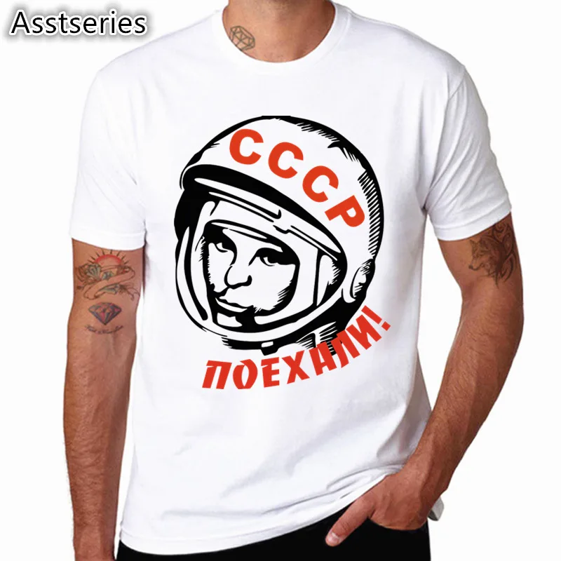 CCCP USSR Space Program Sputnik Astronauts Gagarin T-Shirt 100% Cotton O-Neck Summer Short Sleeve Casual Mens T-shirt Size S-3XL