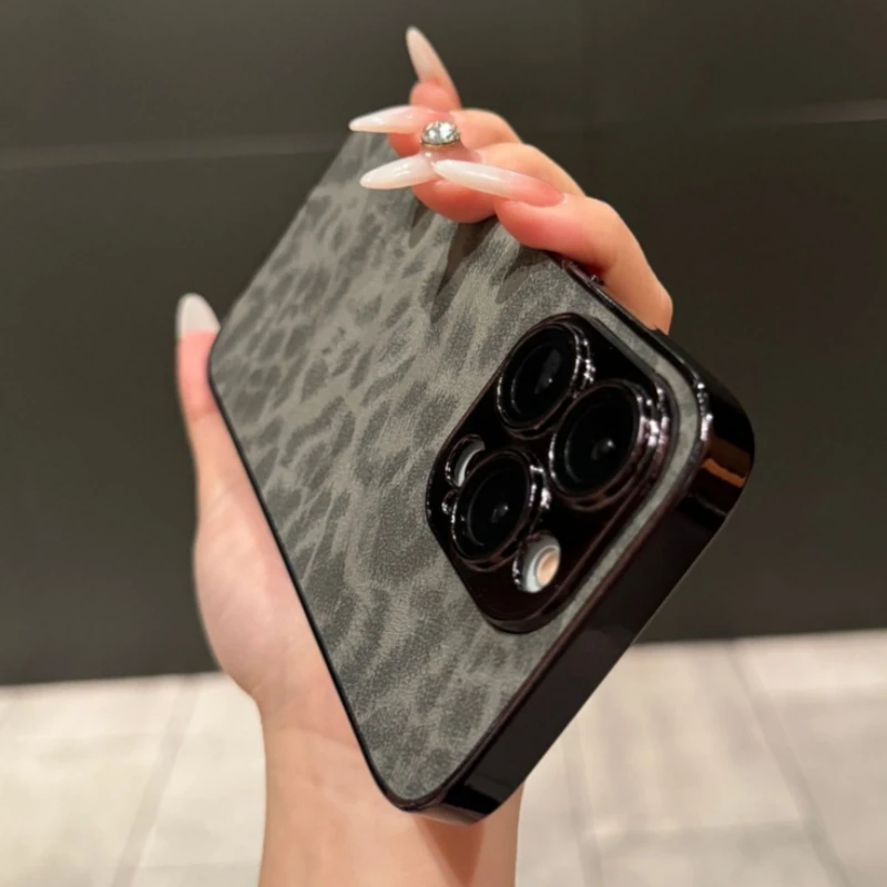 

Роскошный кожаный чехол-бампер с текстурой леопарда для iPhone 11, 12, 13, 14, 16 Pro Max 17, защитная пленка для объектива 15 Plus