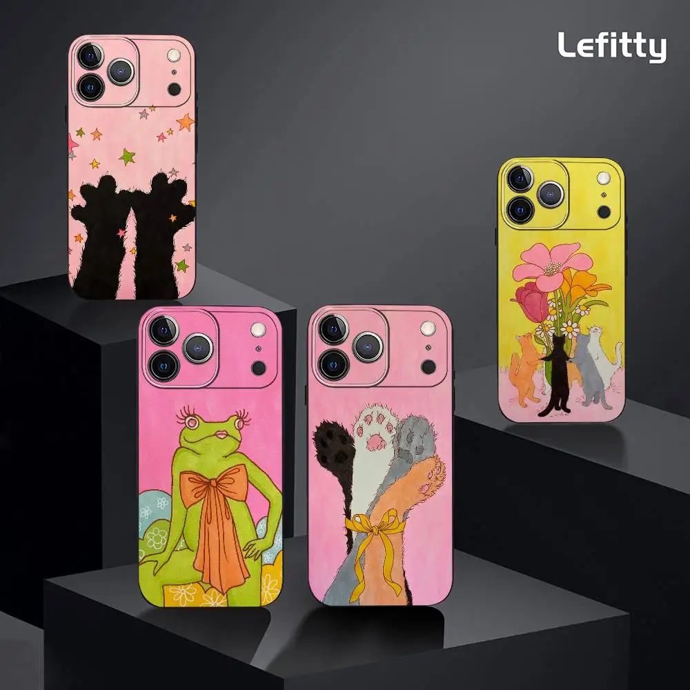 Coque de téléphone sophistiquée chat artistique, étui souple noir givré pour iPhone 17 16 15 14 13 12 11 Pro Xs Max Mini XR X Plus
